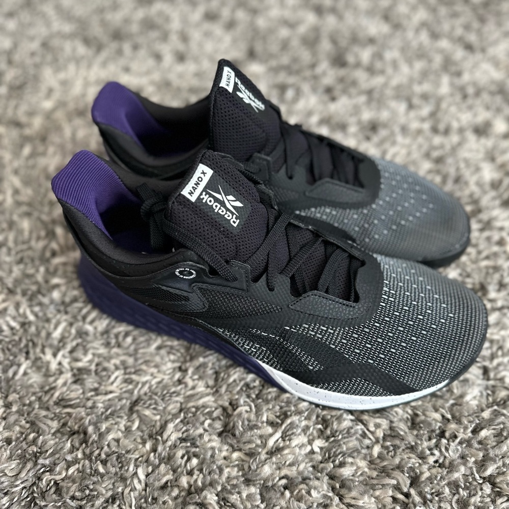 Brand new with the box Reebox Nano X purple and black mens size 12